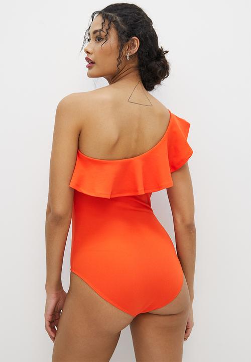 MILLA - Asymmetric ruffle bodysuit - tangerine
