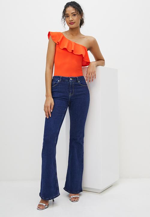 MILLA - Asymmetric ruffle bodysuit - tangerine
