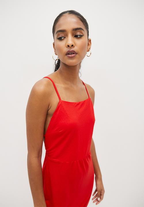 VELVET - Knit strappy open back column dress - red