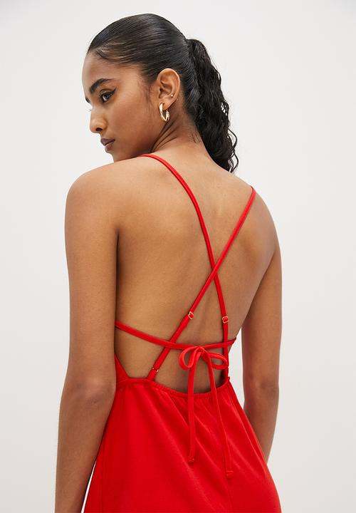 VELVET - Knit strappy open back column dress - red