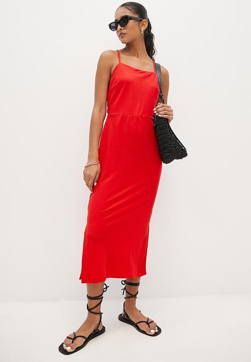 VELVET - Knit strappy open back column dress - red