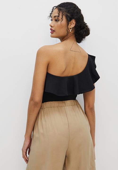 MILLA - Assym ruffle bodysuit - black
