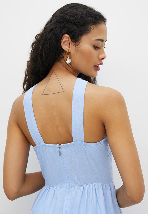 MILLA - Cross over halter dress - powder blue