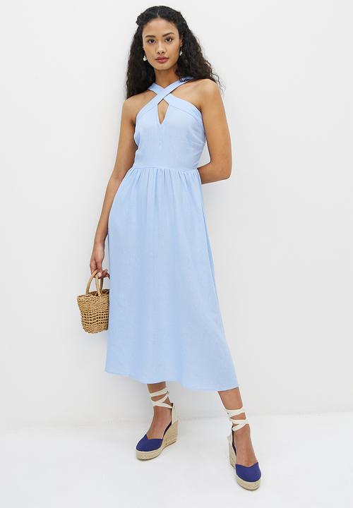 MILLA - Cross over halter dress - powder blue