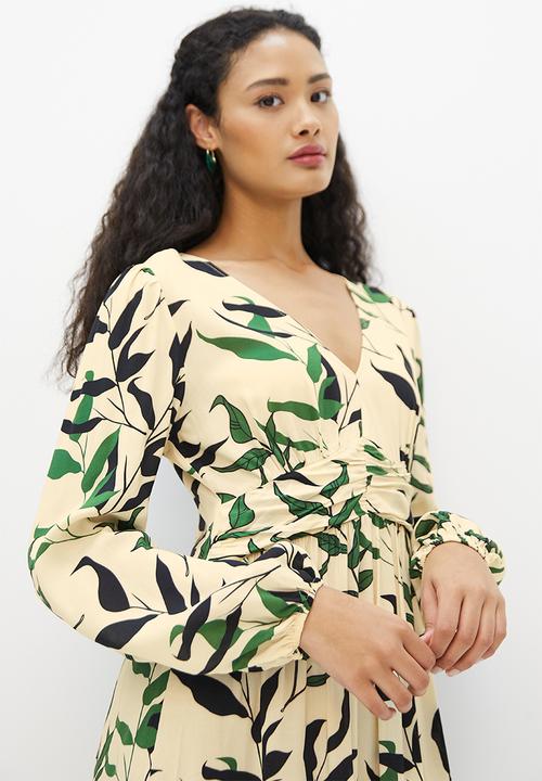 MILLA - Waist detail midi dress - leaf print