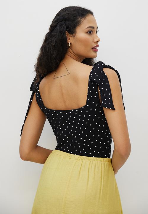MILLA - Shoulder tie bodysuit - black & white 
