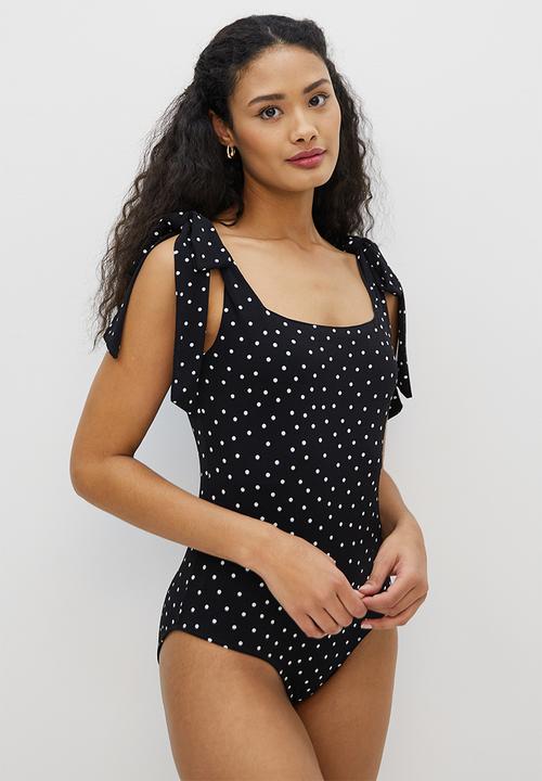 MILLA - Shoulder tie bodysuit - black & white 