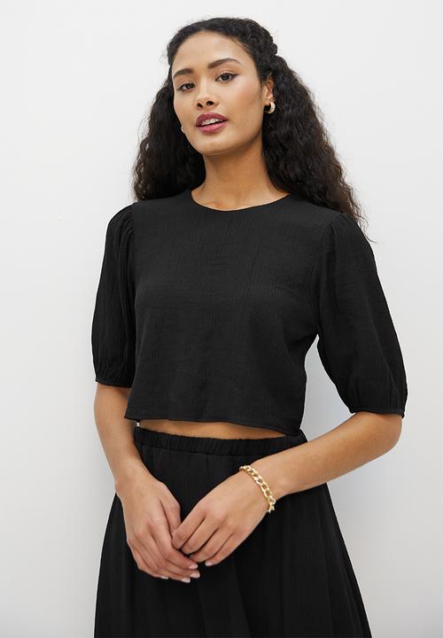 MILLA - Textured boxy crop top - black