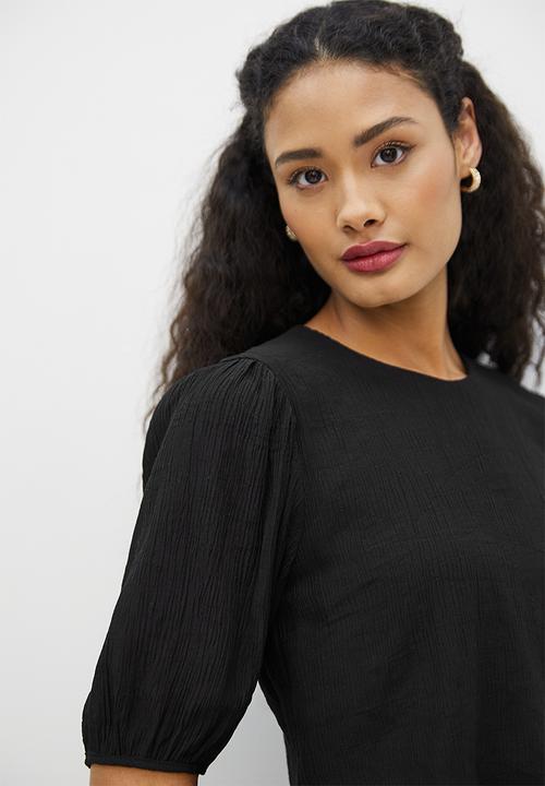 MILLA - Textured boxy crop top - black