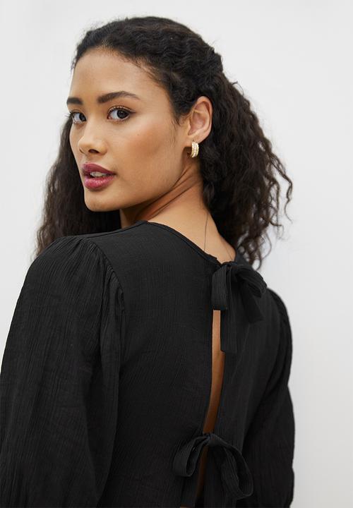 MILLA - Textured boxy crop top - black