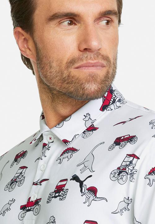 PUMA - Cloudspun Dino-Mite Golf Polo Shirt  - bright white-ski patrol