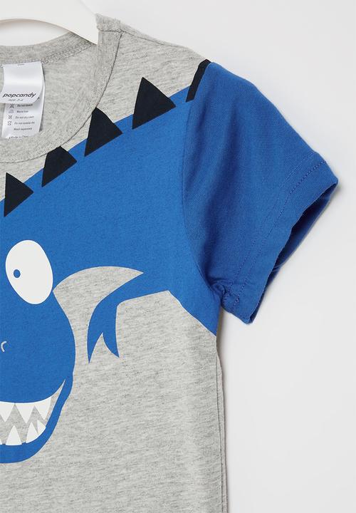 Pop Candy - Dino tee - grey & blue