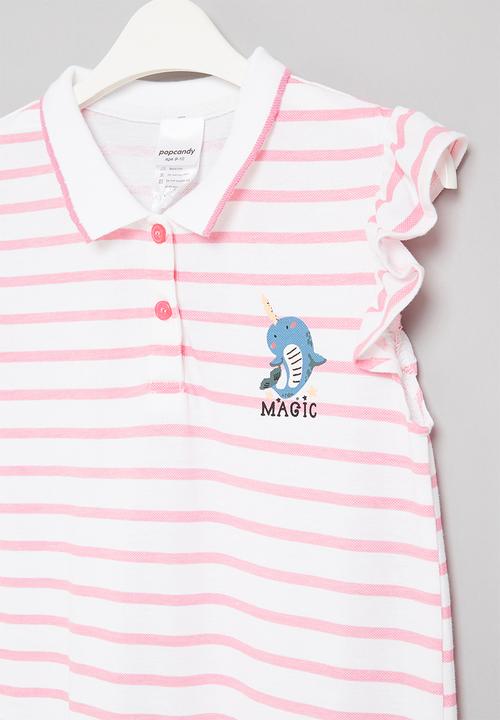Pop Candy - Girls stripe golfer dress - white & pink