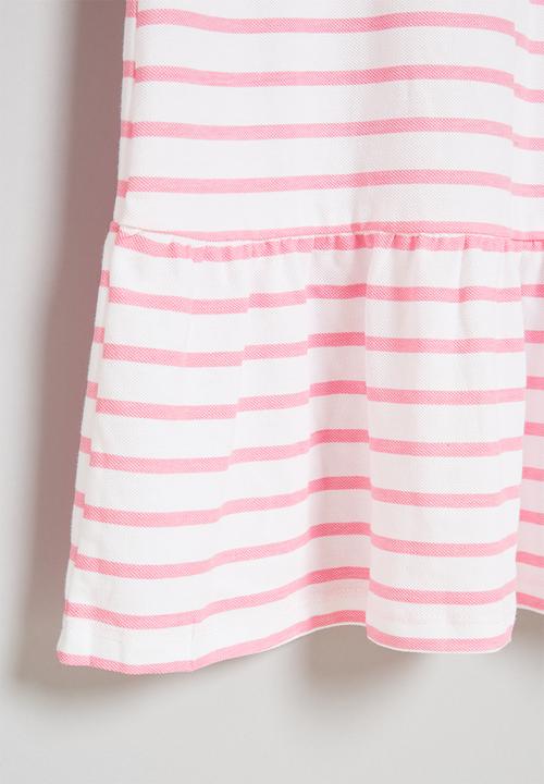 Pop Candy - Girls stripe golfer dress - white & pink