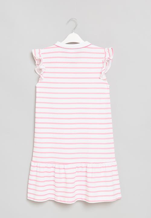 Pop Candy - Girls stripe golfer dress - white & pink