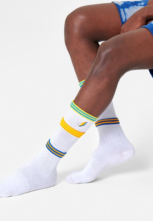 Happy Socks - Colors cuff thin crew socks - white