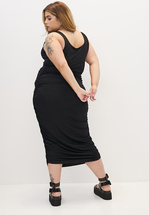Blake - Tank ruched midi dress - black