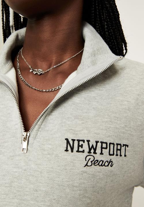 Supré  - Bobby zip through sweat - grey marle newport beach
