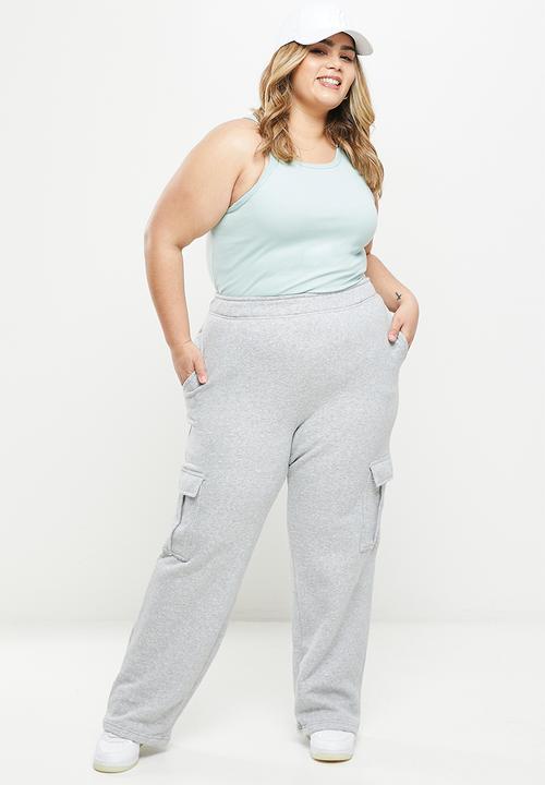 Cotton On - Curve straight leg utility trackpant - grey marle
