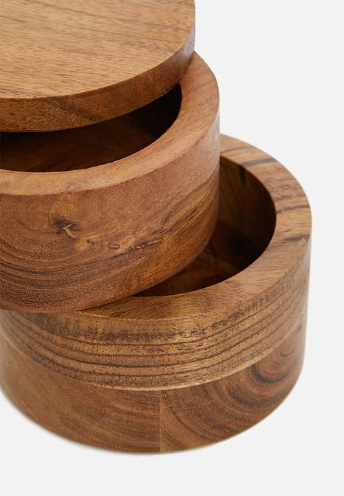 Sixth Floor - Wooden double salt cellar - brown