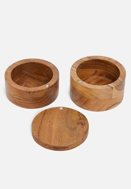 Sixth Floor - Wooden double salt cellar - brown