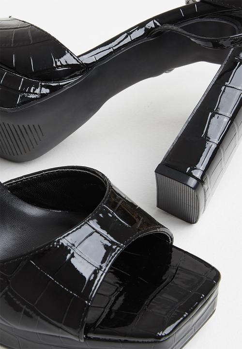 Z_Code_Z - Paola ankle tie square toe heel - black patent croc