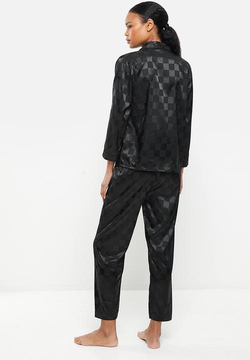 dailyfriday - Textured satin sleep set - black