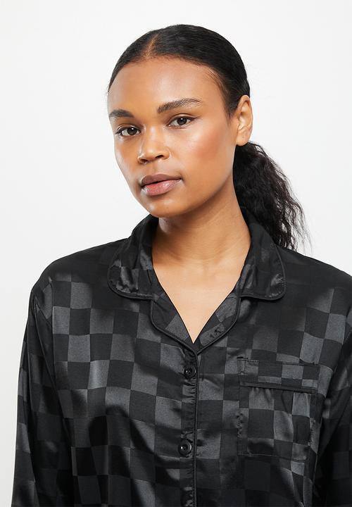 dailyfriday - Textured satin sleep set - black