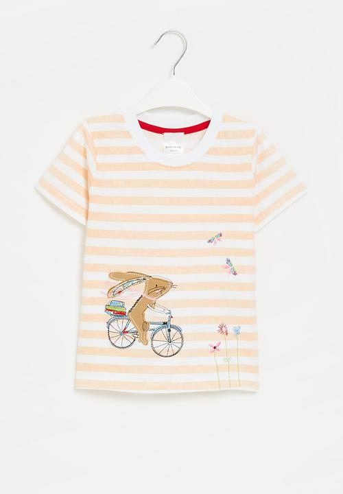 Pop Candy - Stripe tee - peach & white