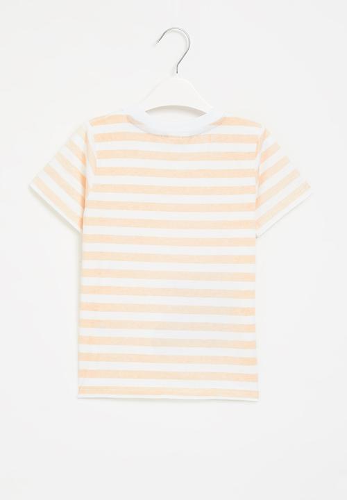 Pop Candy - Stripe tee - peach & white