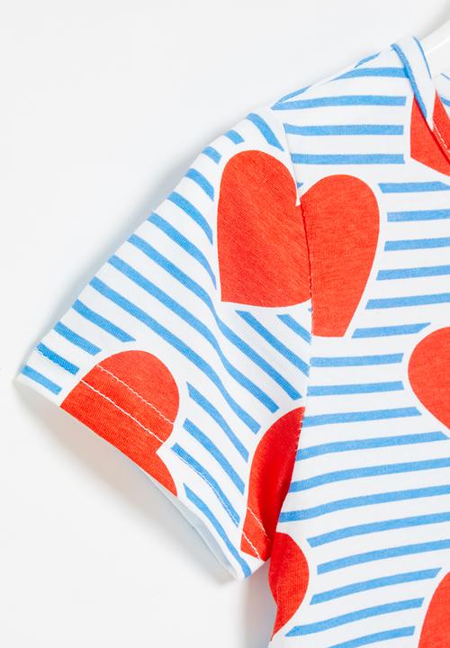 Pop Candy - Girls hearts & stripe dress - blue & red