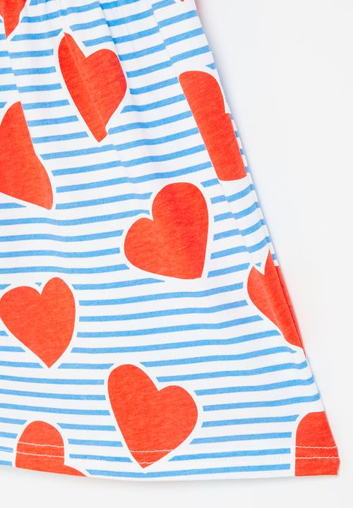 Pop Candy - Girls hearts & stripe dress - blue & red