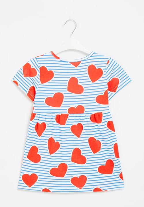 Pop Candy - Girls hearts & stripe dress - blue & red