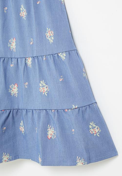 Pop Candy - Girls denim tiered dress - blue