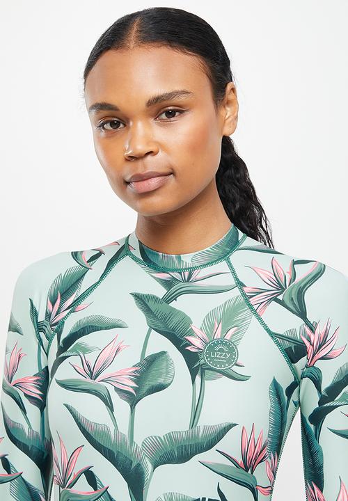Lizzy - Anabette long sleeve swimsuit - olive jungle strelitzia