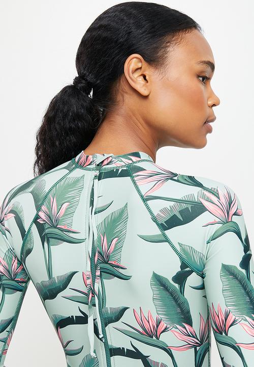 Lizzy - Anabette long sleeve swimsuit - olive jungle strelitzia