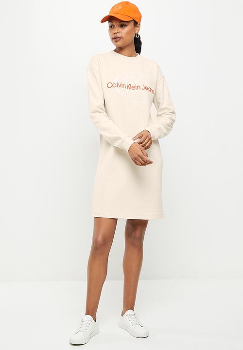 Calvin Klein - Two tone monogram hwk dress - eggshell