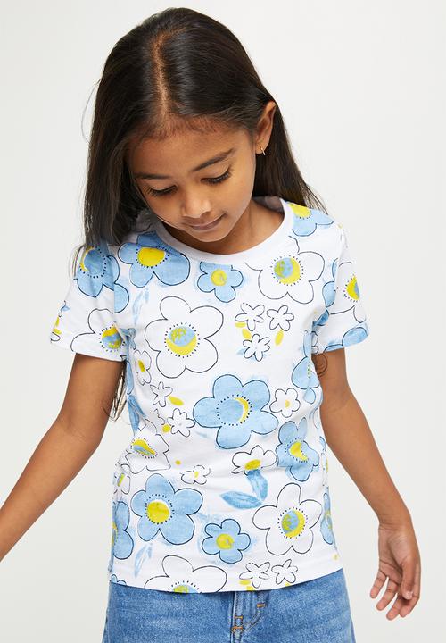 Pop Candy - Printed tee - white & blue
