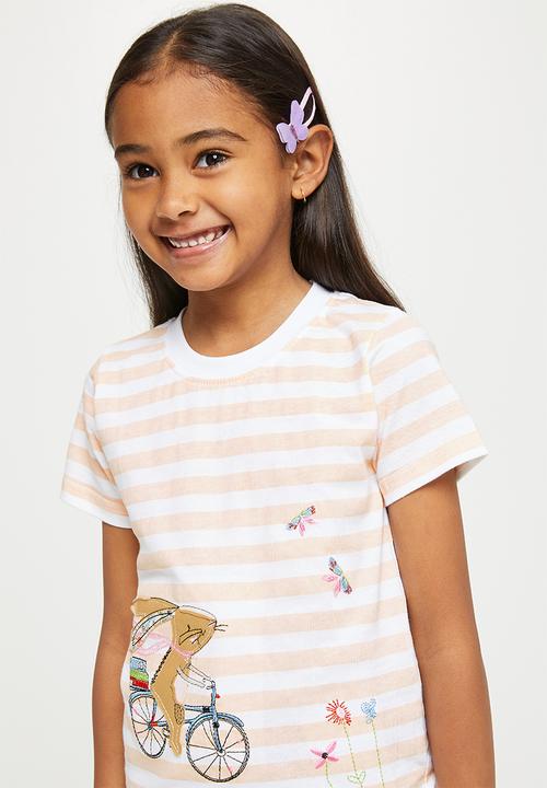 Pop Candy - Stripe tee - peach & white