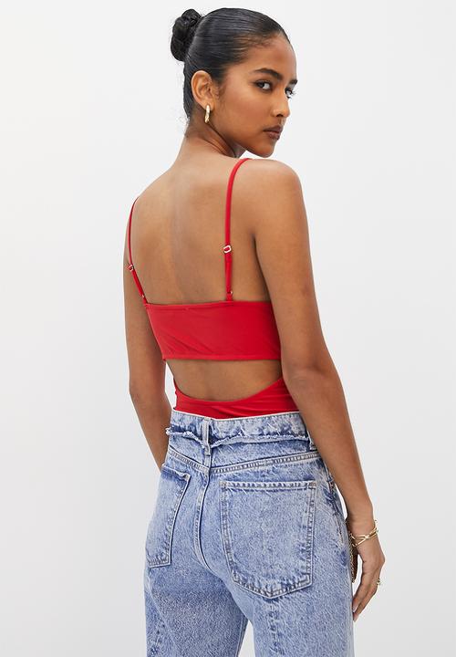 VELVET - Strappy square neck bodysuit with open back - red