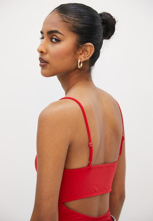 VELVET - Strappy square neck bodysuit with open back - red
