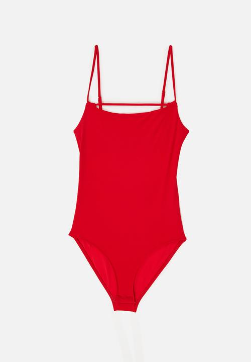 VELVET - Strappy square neck bodysuit with open back - red