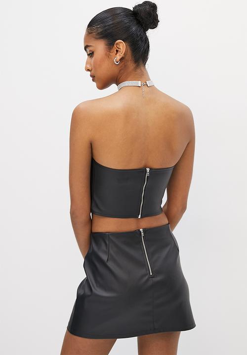 VELVET - Pu corset cropped top - black