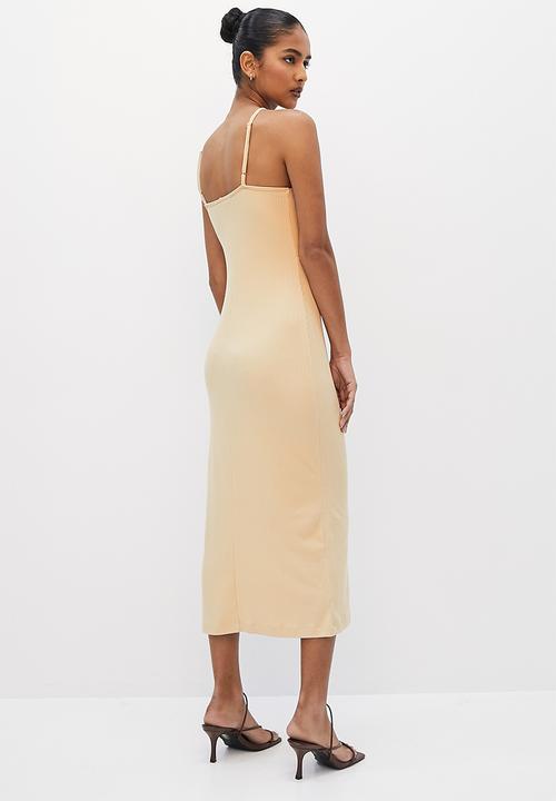 VELVET - Halter dressy rib column midi dress - stone