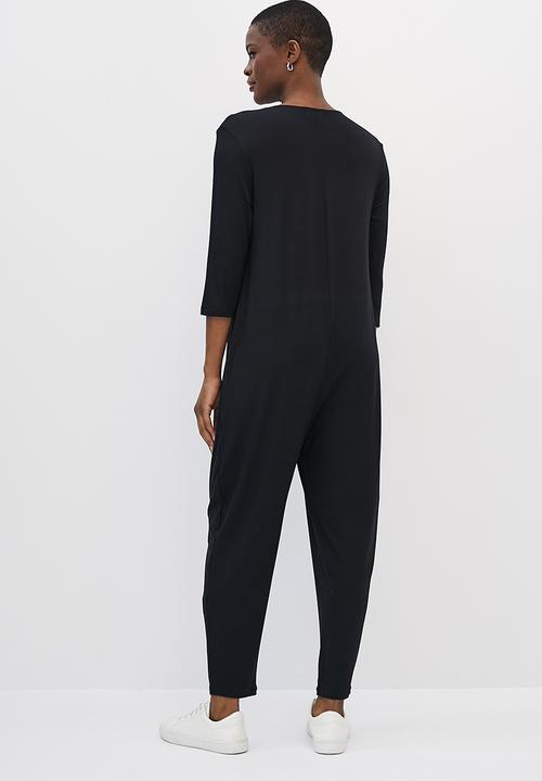 edit - 3/4 Sleeve knit harem jumpsuit - black