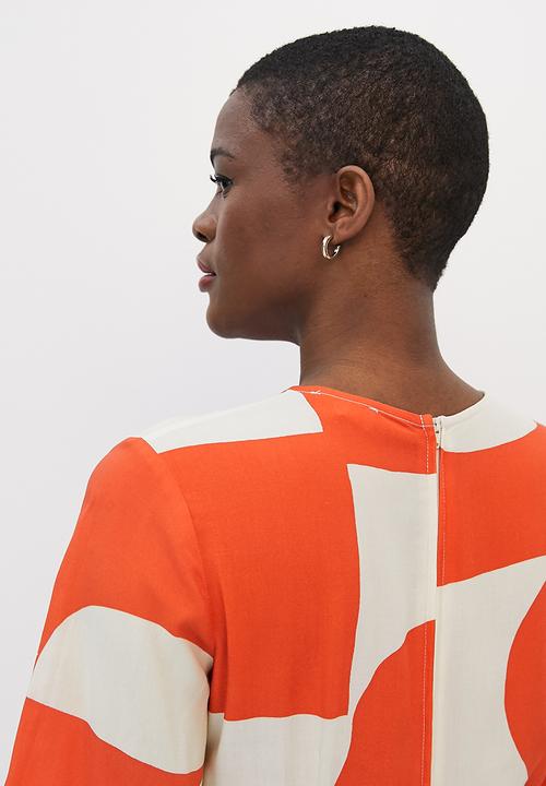 edit - Boxy shell belted jumpsuit - orange & white 