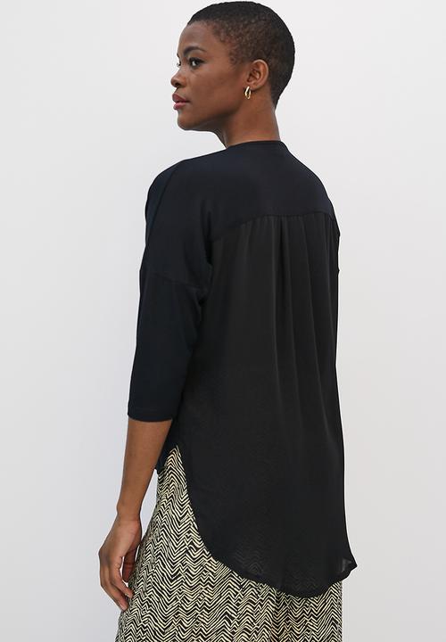 edit - Knit woven combo longline tee - black