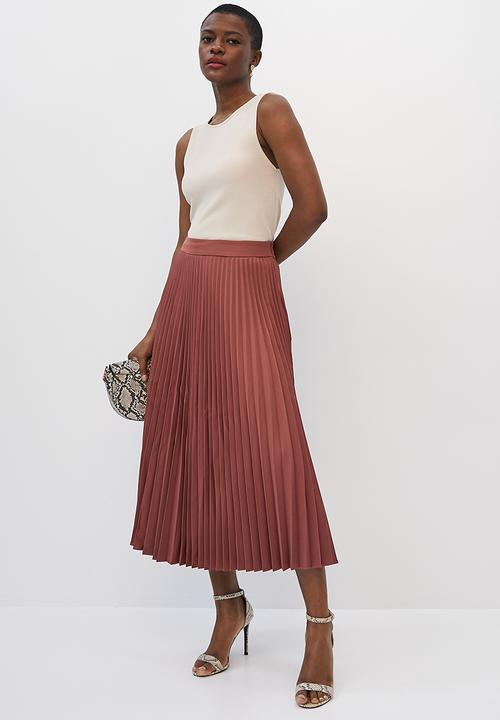 edit - Pleated midaxi skirt - clay