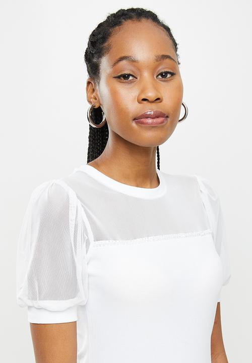 SISSY BOY - Fashion puff sleeve bling logo top - white