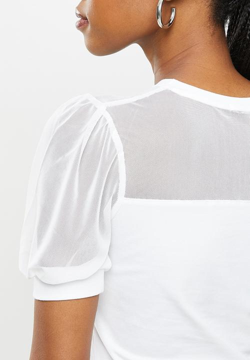 SISSY BOY - Fashion puff sleeve bling logo top - white